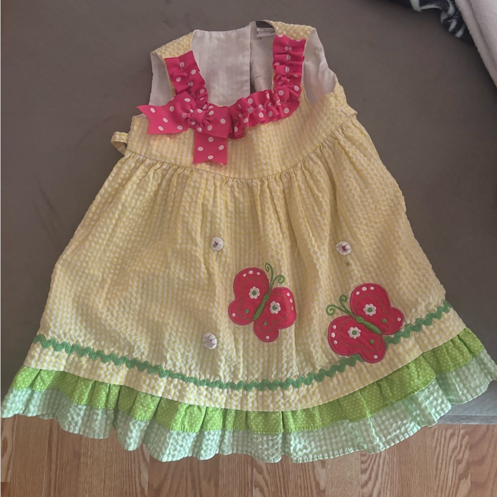 Yellow Dress with Pink Bow and Butterfly Design Play Dress